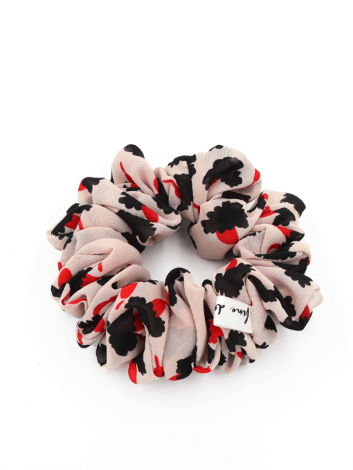 Scrunchie Carmesí estampado abstracto en negro y rojo